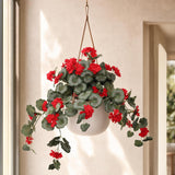 Red Artificial Hanging Geranium Basket - 25"