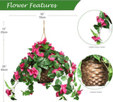 25" Hanging Geranium Basket Fuschia Lush Artificial Flower Basket for Home & Outdoor