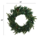 Floral Home by Artificial Flowers Artificial  Real Touch Christmas Pine Wreath Natural Cones Indoor / Outdoor-24"