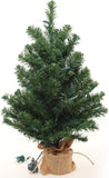 Pre-Lit Faux Northern Spruce Christmas Tree with Burlap Base - 2'