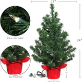 2 ft Pre-Lit Northern Spruce Christmas Tree with Red Cloth Base, Tabletop Holiday Décor