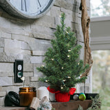 2 ft Pre-Lit Northern Spruce Christmas Tree with Red Cloth Base, Tabletop Holiday Décor