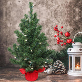 2 ft Pre-Lit Northern Spruce Christmas Tree with Red Cloth Base, Tabletop Holiday Décor