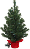 Pre-Lit Artificial Northern Spruce Christmas Tree with Red Cloth Base - 2'