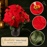 Red Velvet Faux Poinsettia Bush with 7 Silk Sprays - 20"