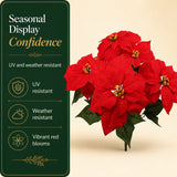 Red Velvet Faux Poinsettia Bush with 7 Silk Sprays - 20"