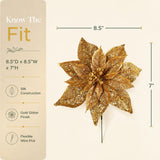 Gold Artificial Glitter Poinsettia Pick - 8.5"