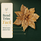 Gold Artificial Glitter Poinsettia Pick - 8.5"