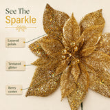 Gold Artificial Glitter Poinsettia Pick - 8.5"