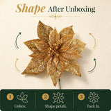 Gold Artificial Glitter Poinsettia Pick - 8.5"