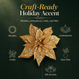 Gold Artificial Glitter Poinsettia Pick - 8.5"