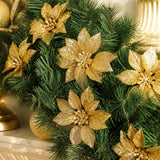 Gold Artificial Glitter Poinsettia Pick - 8.5"