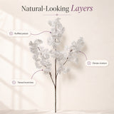 Artificial Silk Cherry Blossom Branch, 40" – Faux Sakura Stem, 6-Pack