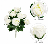 17" White Silk Rose Bush – 9-Pack for Home Vases, Wedding Tables & Floral Arrangements