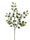 Pack of 48 - 17" Green White Mini Holly Spray with Berries - 54 Leaves - Festive Holiday Decorations for Wreaths- Lifelike and Realistic Holly Leaf Spray