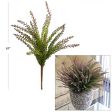 3PC 17" Lavender Cedar Bush – Faux Plant with 18 Fronds, UV Safe