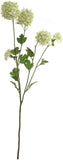 Cream Green Faux Snowball Viburnum Branch with Foliage
