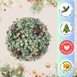 Floral Home by Artificial Flowers 7-Inch Green Glitter Boxwood Ball with Red Berries - 6-Pack, Festive Holiday Decor, Ideal for Christmas Arrangements & Wreaths - Perfect for Home, Office