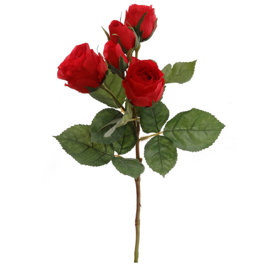 15.4" Red Artificial Rose Spray with 4 Flowers and 1 Bud