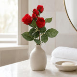 Red Fake Rose Spray with 4 Flowers and 1 Bud - 15.4"