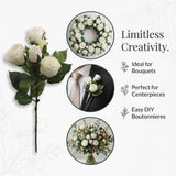 3-Piece 16" Artificial White Rose Silk Spray Set for Home Decor, Weddings & Centerpieces