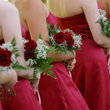 Red Velvet Faux Rose Bouquets, Set of 12 - 10"