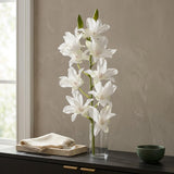 Artificial White Dendrobium Orchid Spray, 24", Bendable Wire Stem