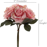 Artificial Pink Silk Rose Bouquet, 6 Heads, 14" Stem, Bendable Wire