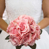 Artificial Pink Silk Rose Bouquet, 6 Heads, 14" Stem, Bendable Wire