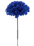 ROYAL BLUE SILK CARNATION PICKS - 3.5" FLOWER HEADS & 5" STEMS (100 PACK BOX)