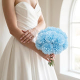 100 Pack Artificial Carnations - Bulk Silk Flowers for Weddings, Mother's Day, Graduations, Easter & Memorial Day - 3.5" Heads, 5" Stems, Real Touch Petals, - Blue