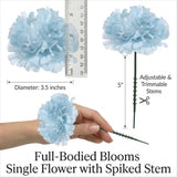 100 Pack Artificial Carnations - Bulk Silk Flowers for Weddings, Mother's Day, Graduations, Easter & Memorial Day - 3.5" Heads, 5" Stems, Real Touch Petals, - Blue