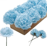 100 Pack Artificial Carnations - Bulk Silk Flowers for Weddings, Mother's Day, Graduations, Easter & Memorial Day - 3.5" Heads, 5" Stems, Real Touch Petals, - Blue