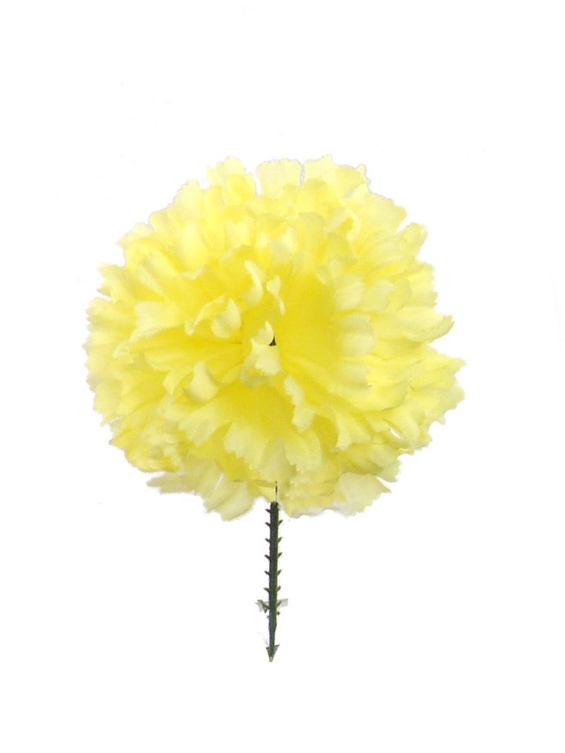 Yellow Silk Carnation Picks - 5" Flower Heads & 5" Stems (100 Pack Box)