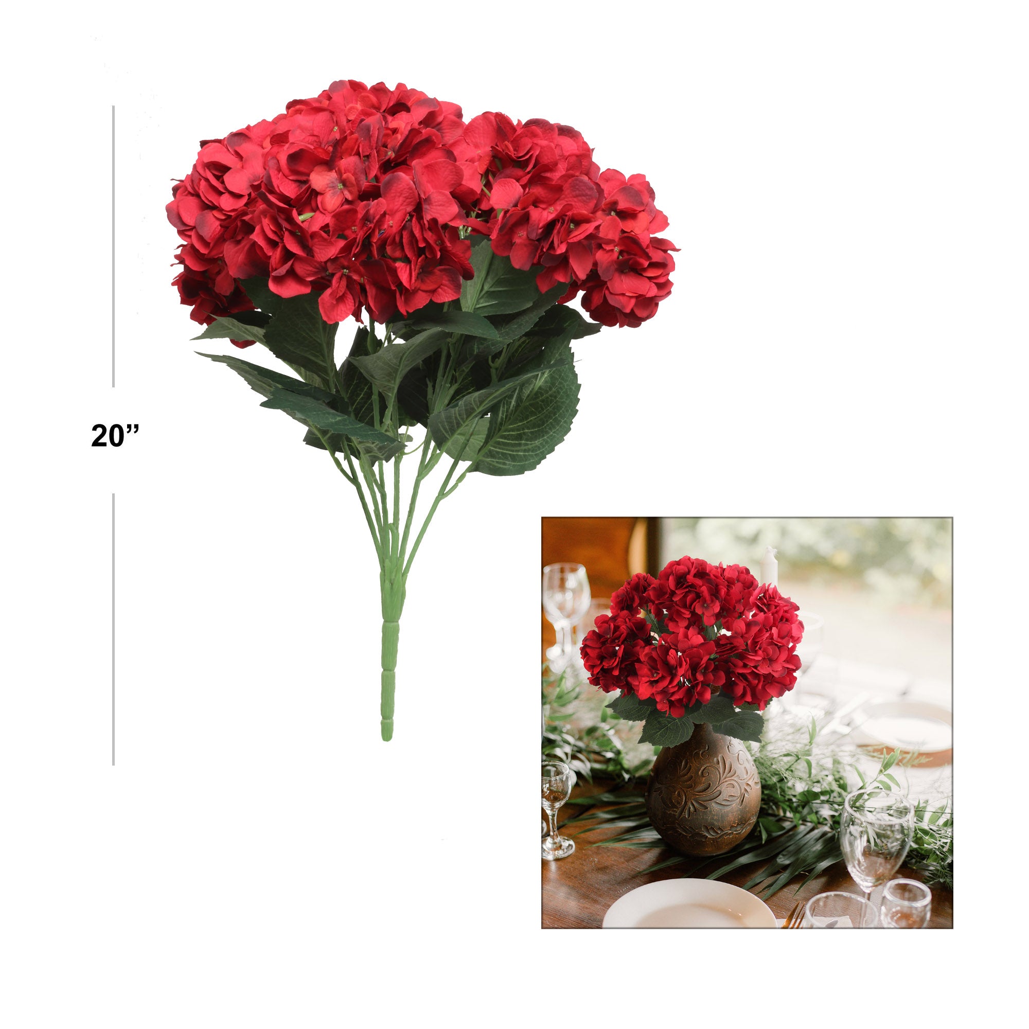 Alluring 20" Red Hydrangea Bush - Luxurious Faux Flowers for Home Decor, Striking Wedding Centerpieces & Dazzling Displays