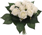 Artificial White Silk Roses with Leaves, 10-Inch Stems, Set of 12