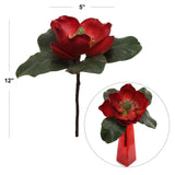 12" Red Magnolia Pick (5" Diameter) - Stunning Floral Accent for Home Decor and Crafts