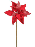 24" Red Velvet Glitter Poinsettia - Set of 12 - Large 12" Diameter - Festive Christmas Floral Decorations for Home, Parties, and Events