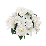 14" White Rose/Lily Wedding Bush - Stunning Floral Accent for Wedding Decor and Bridal Bouquets, Floral Home by Artificial Flowers