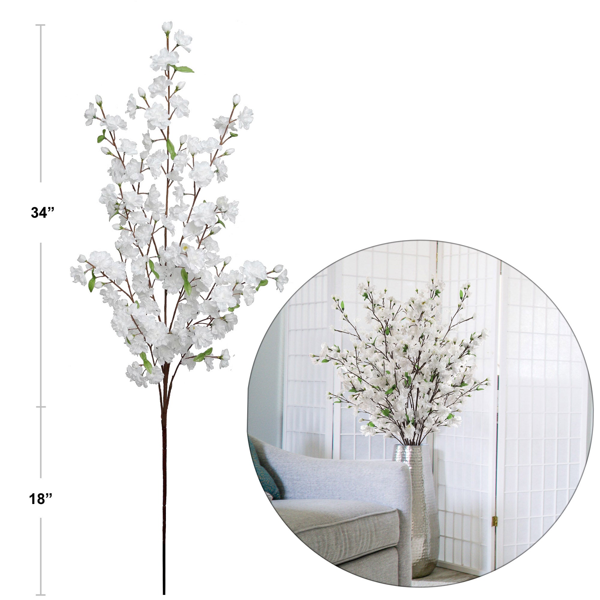 52" White Cherry Blossom Spray - Lifelike Artificial Branch for Home Decor, Wedding Centerpieces, and Floral Arrangements