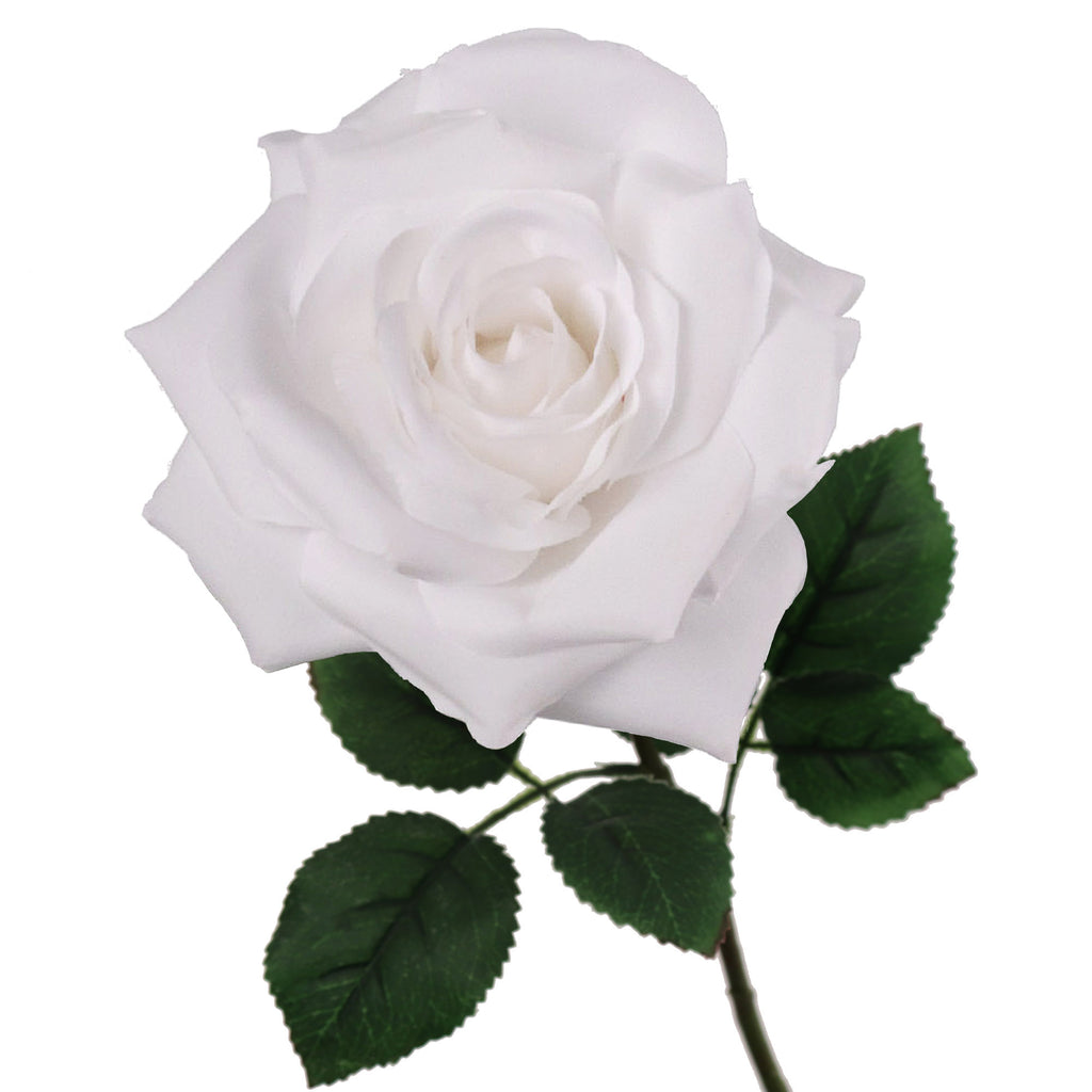 5" White Open Rose with 20" Stem Lifelike Artificial Flower for Home