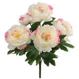 Charming 20" White/Pink Peony Bush X5 - Artificial Flowers for Home Decor, Wedding Bouquets, and Floral Arrangements