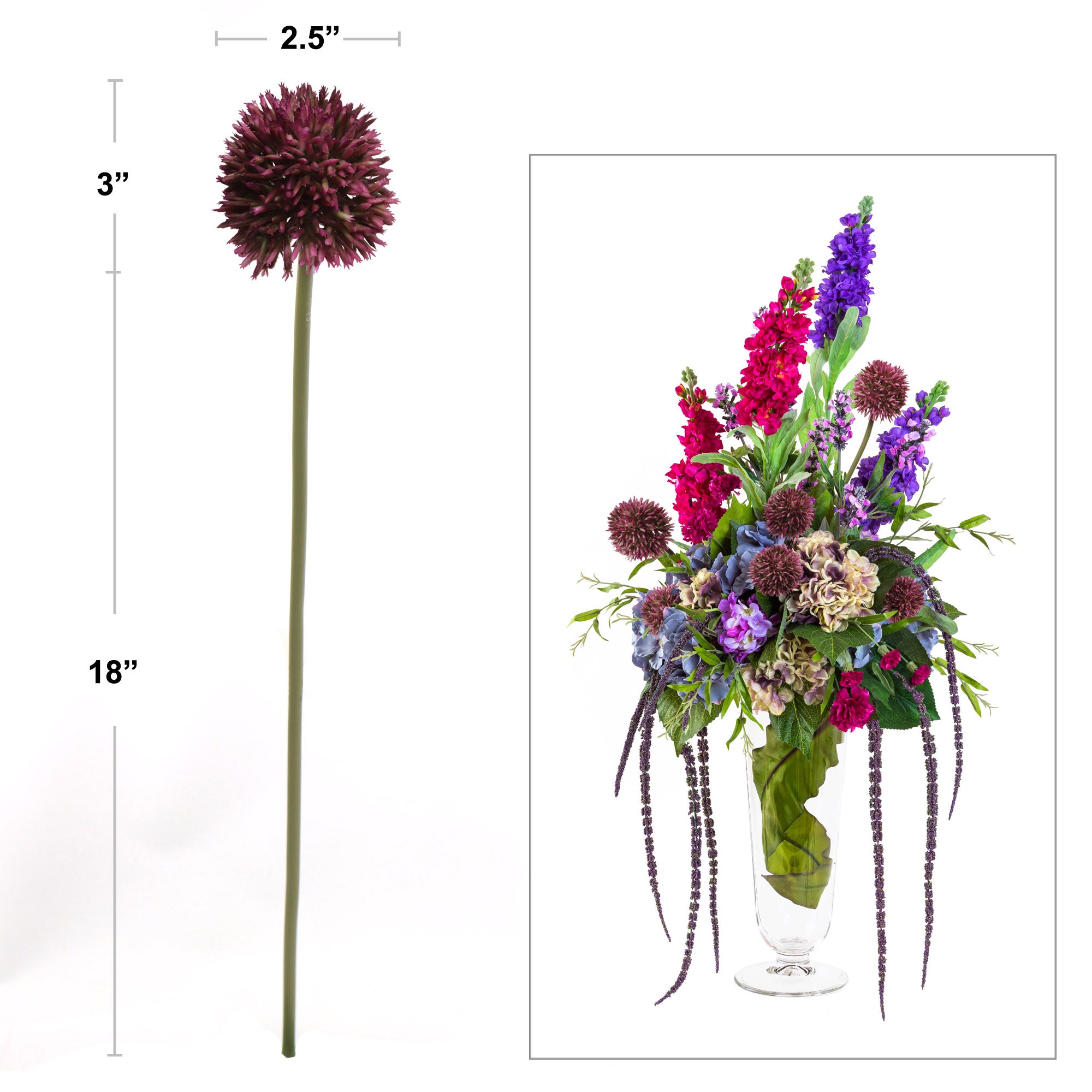 Vibrant 21" Purple Allium Ball - Eye-Catching Decorative Floral Sphere for Home, Garden, and Events