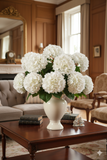 17.75" Artificial Hydrangea Stem with 8" White Bloom – Realistic Faux Flower for Home, Wedding, and Event Décor - 6 PACK