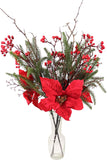 29" Poinsettia, Pine & Berry Spray – Red Artificial Holiday Floral Stem