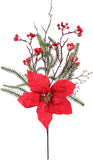 29" Poinsettia, Pine & Berry Spray – Red Artificial Holiday Floral Stem