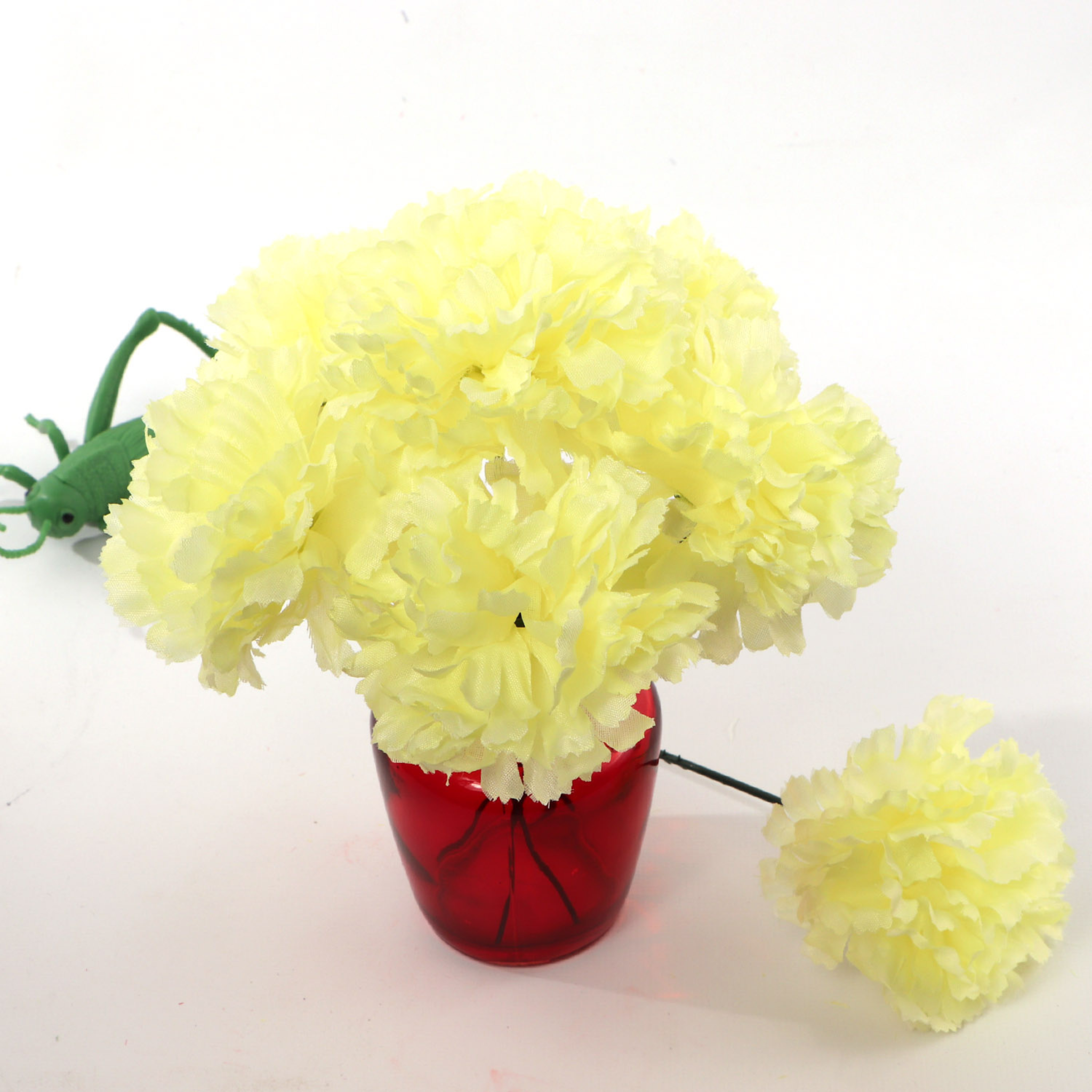 Light Yellow Silk Carnation Picks - 3.5" Flower Heads & 5" Stems