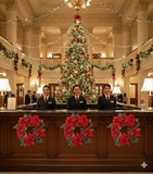 Floral Home by Artificial Flowers Premium Handcrafted 22-Inch Festive Wreath with Vibrant Poinsettias, Lush Pine, and Rich Berries - Ideal for Christmas and Winter Holiday Home Decor