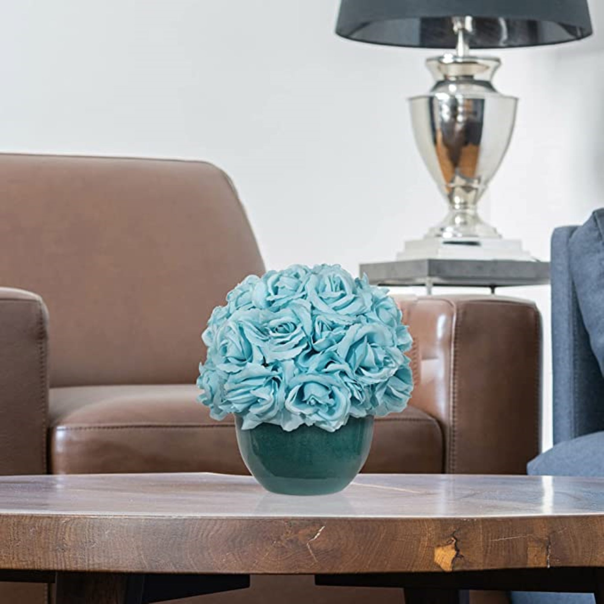 Gorgeous 100pc Set of Artificial 8" Pale Blue Silk Rose Picks - Elegant Floral Arrangement for Home, Wedding or Event Decor - Top-Quality, Lifelike & Durable Blooms