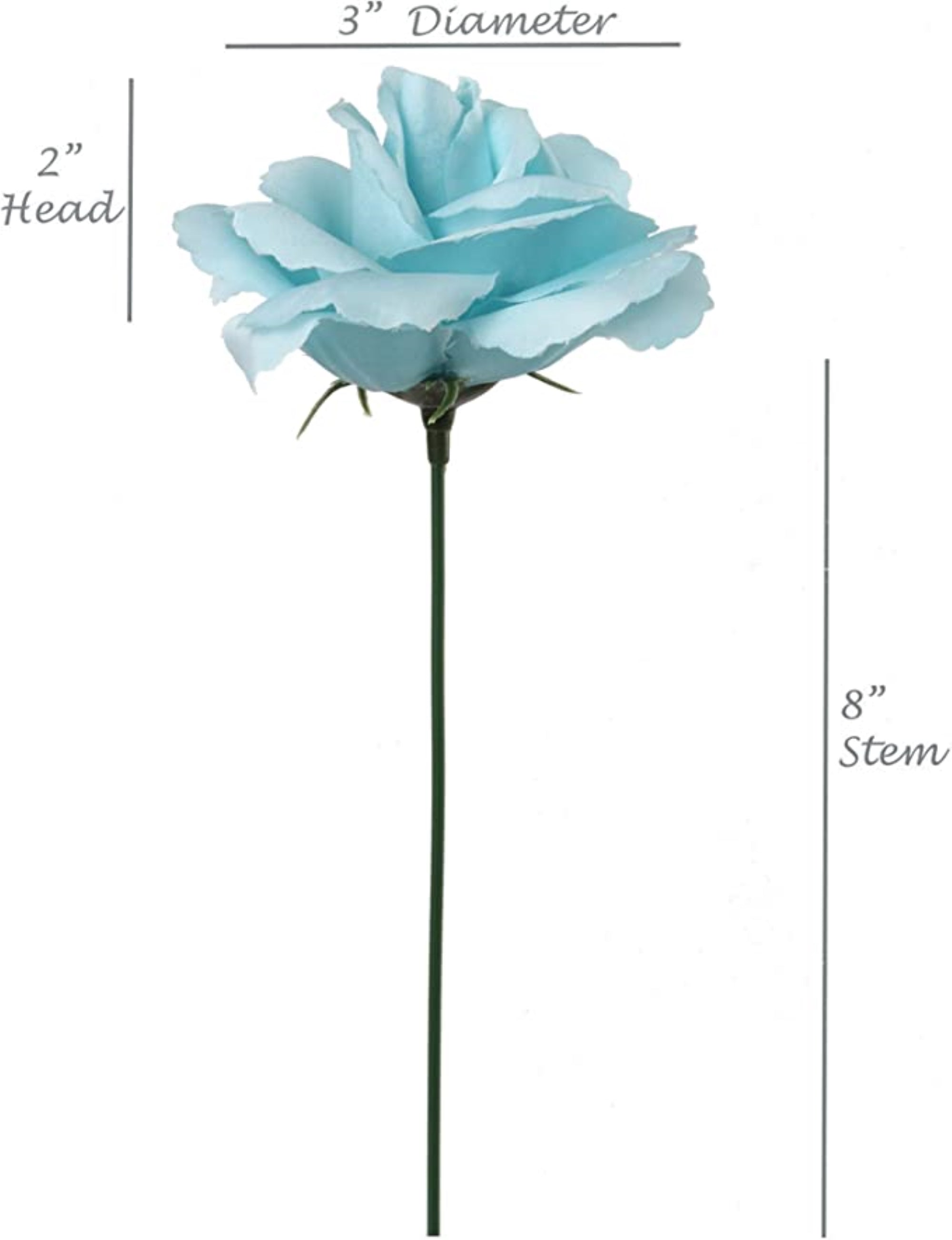 Elegant 100pc Set of 8" Pale Blue Silk Rose Picks - High-Quality Artificial Flowers for Weddings, Home Décor, and DIY Crafts - Best Value Faux Floral Bouquet Components